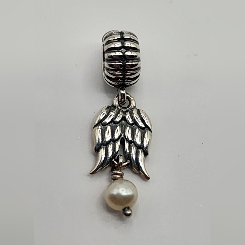 Pandora Silver Angel Wing Charm with Pearl Accent